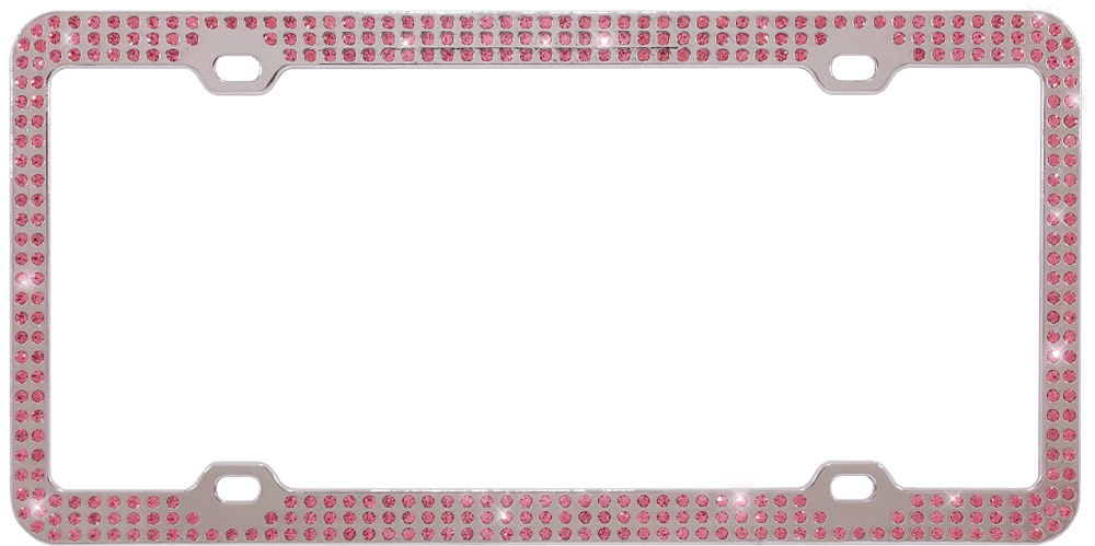 Chrome Metal License Plate Frame with Triple Row Pink Crystals